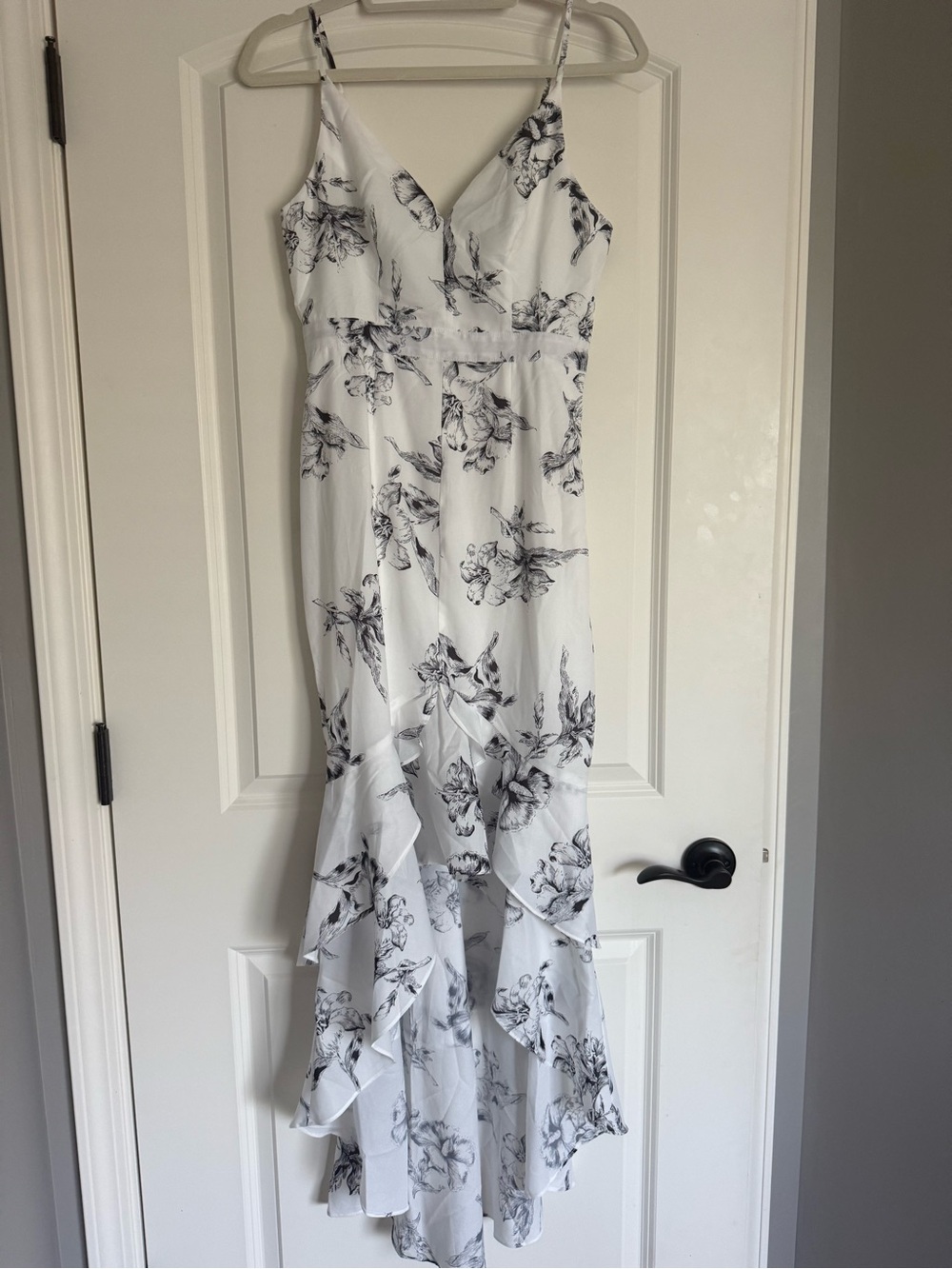Lulu's Darling Daylily Black and White Floral Print High-Low Maxi Dress - Picture 3 of 6